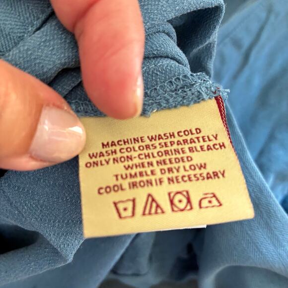 Seven Palm Brand Men’s Cobalt Blue 100% Silk Button Shirt US L Wood Button - Picture 9 of 10